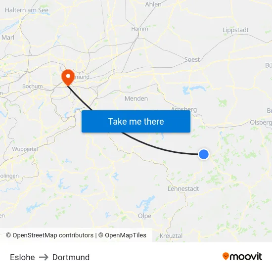 Eslohe to Dortmund map