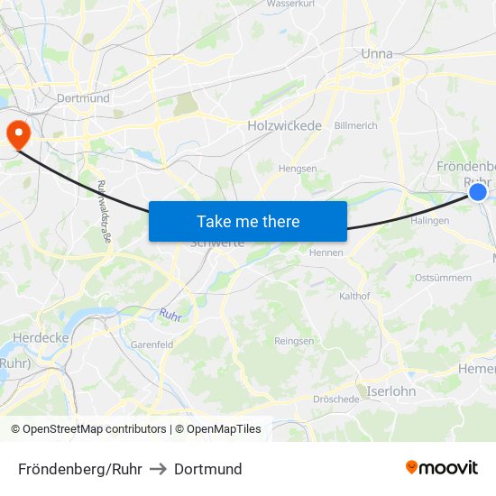 Fröndenberg/Ruhr to Dortmund map