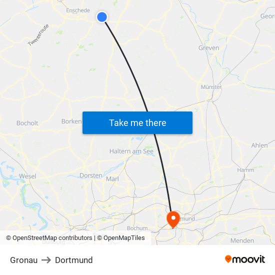 Gronau to Dortmund map