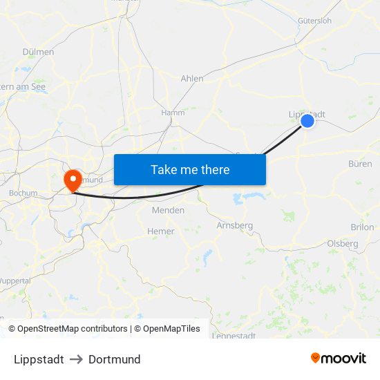 Lippstadt to Dortmund map