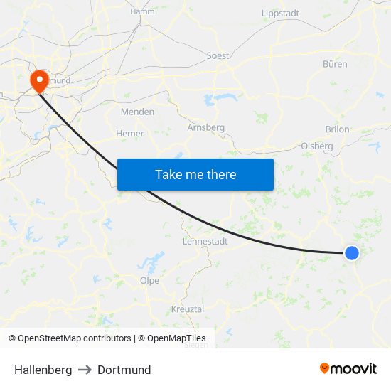 Hallenberg to Dortmund map