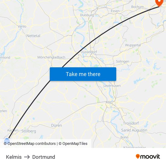 Kelmis to Dortmund map