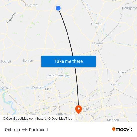 Ochtrup to Dortmund map