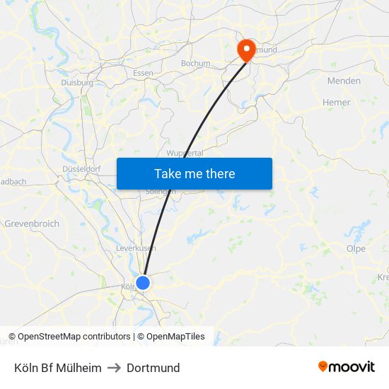 Köln Bf Mülheim to Dortmund map