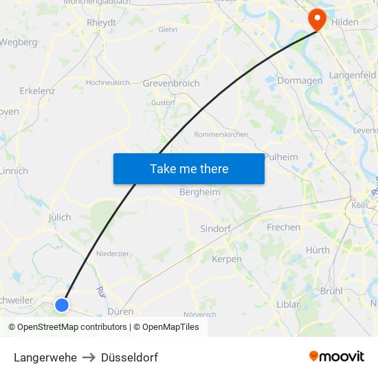 Langerwehe to Düsseldorf map