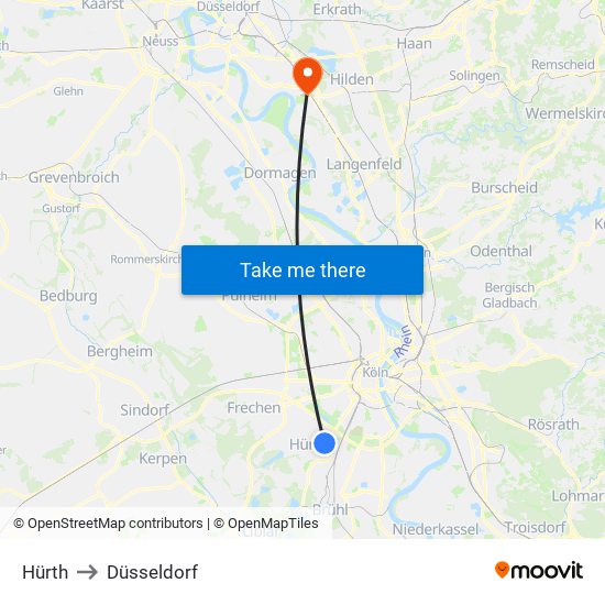 Hürth to Düsseldorf map