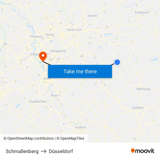 Schmallenberg to Düsseldorf map