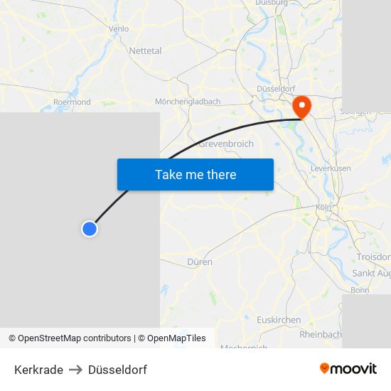 Kerkrade to Düsseldorf map