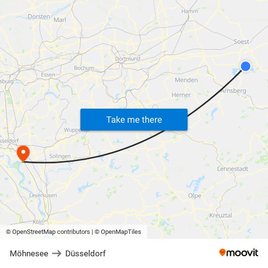 Möhnesee to Düsseldorf map