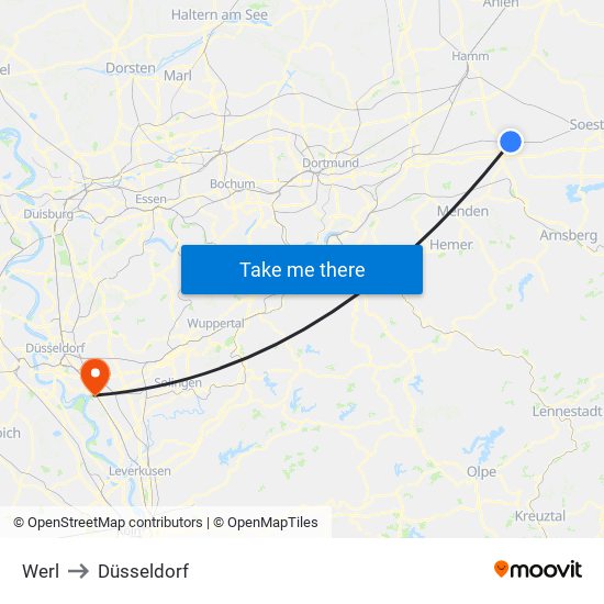 Werl to Düsseldorf map