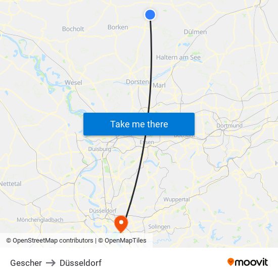 Gescher to Düsseldorf map