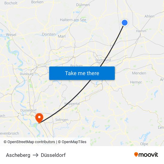 Ascheberg to Düsseldorf map