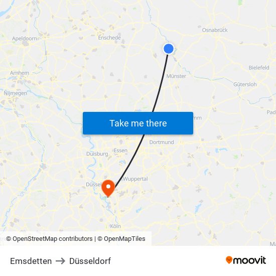 Emsdetten to Düsseldorf map