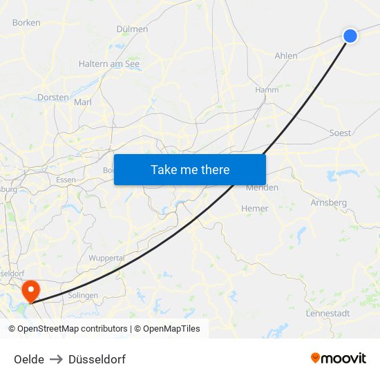 Oelde to Düsseldorf map