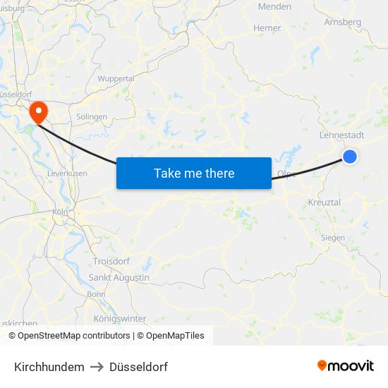 Kirchhundem to Düsseldorf map