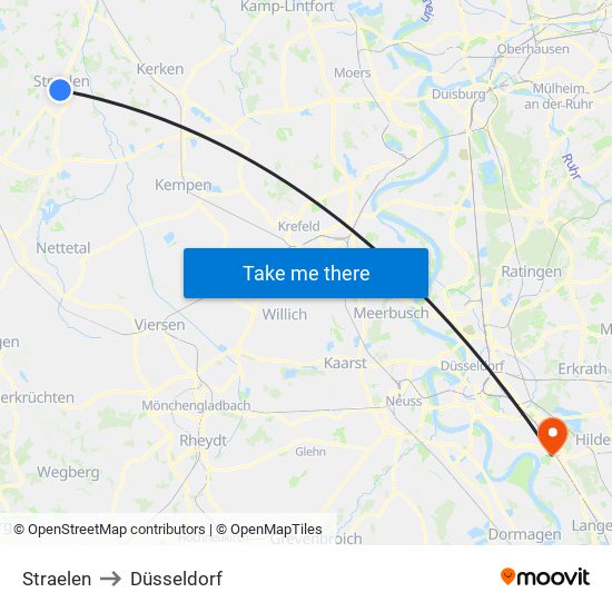 Straelen to Düsseldorf map