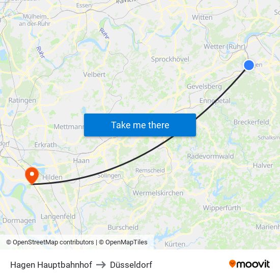 Hagen Hauptbahnhof to Düsseldorf map