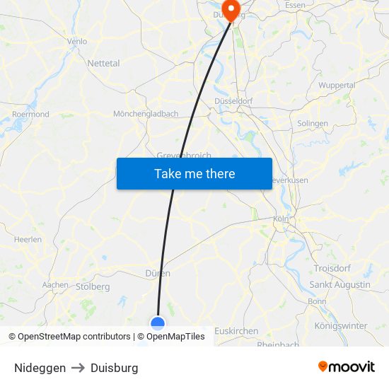 Nideggen to Duisburg map