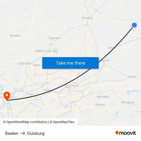 Beelen to Duisburg map