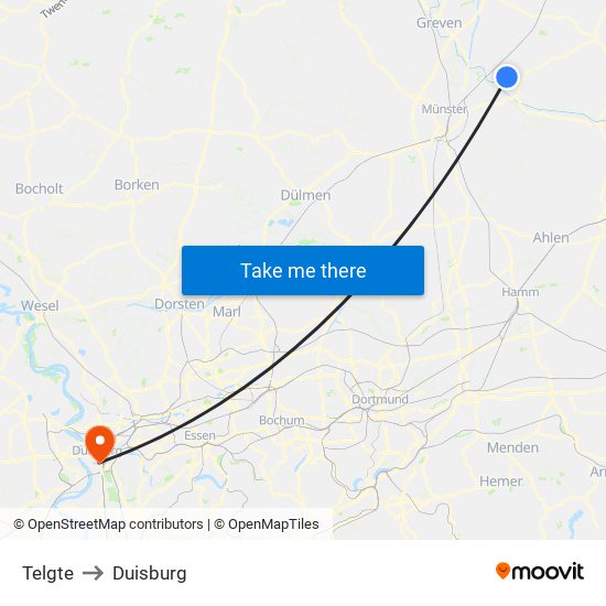 Telgte to Duisburg map