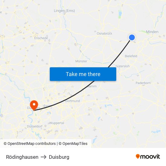 Rödinghausen to Duisburg map