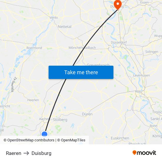 Raeren to Duisburg map