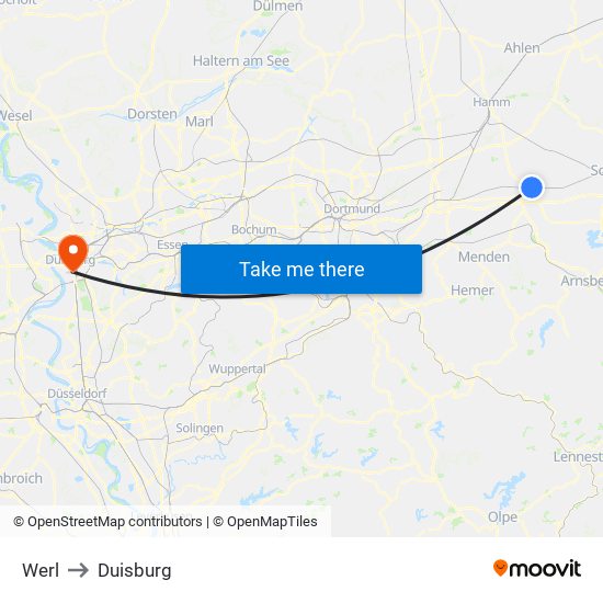 Werl to Duisburg map