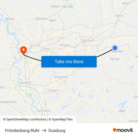 Fröndenberg/Ruhr to Duisburg map