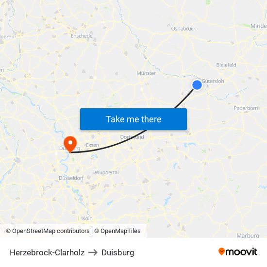Herzebrock-Clarholz to Duisburg map
