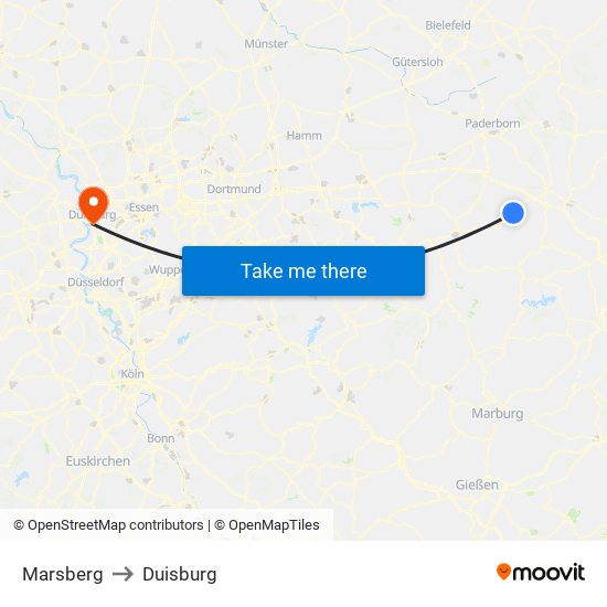 Marsberg to Duisburg map
