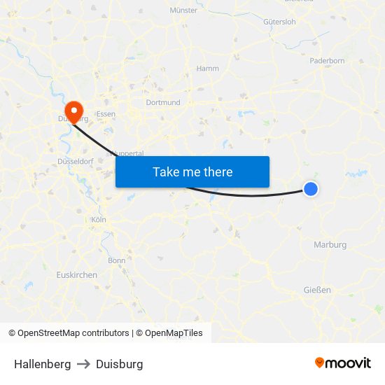 Hallenberg to Duisburg map