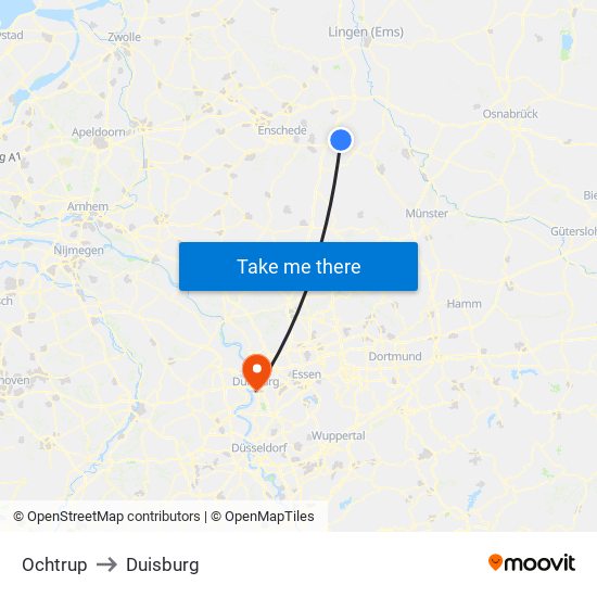 Ochtrup to Duisburg map