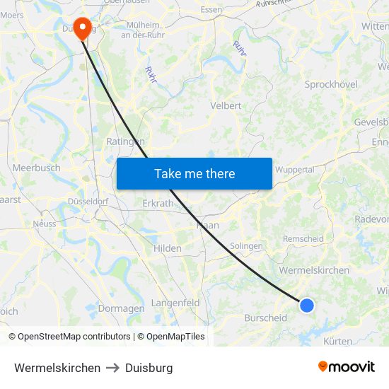 Wermelskirchen to Duisburg map