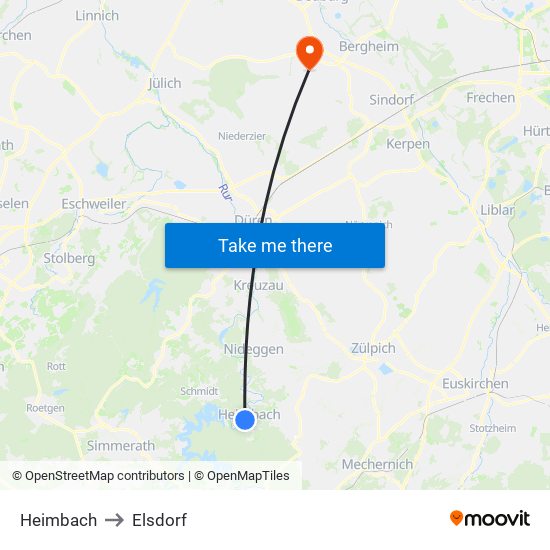 Heimbach to Elsdorf map