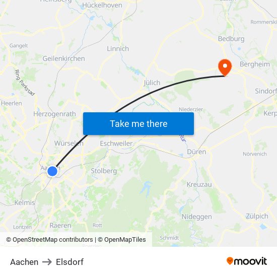 Aachen to Elsdorf map