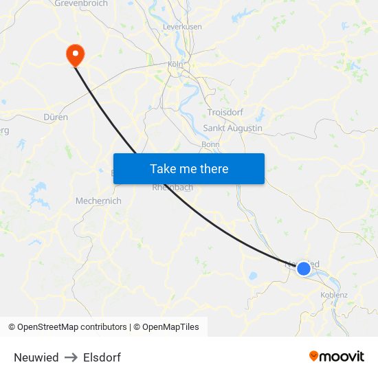 Neuwied to Elsdorf map