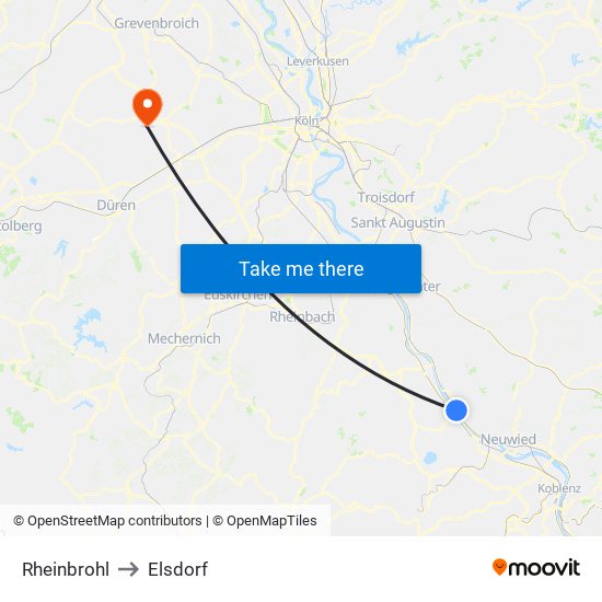 Rheinbrohl to Elsdorf map