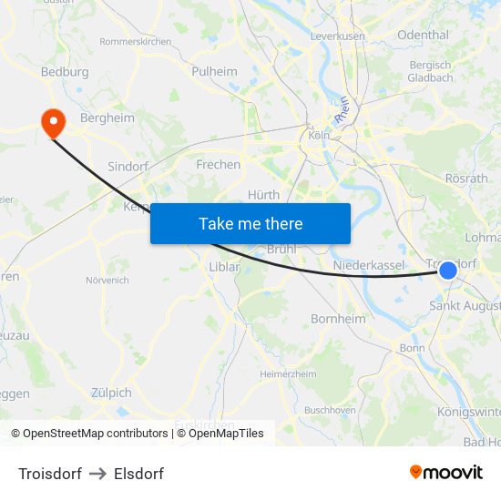 Troisdorf to Elsdorf map