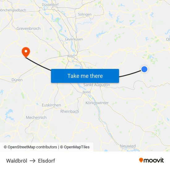 Waldbröl to Elsdorf map