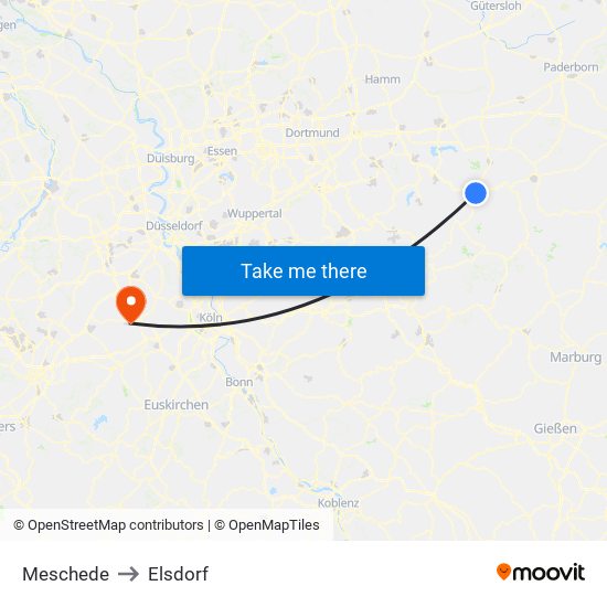 Meschede to Elsdorf map