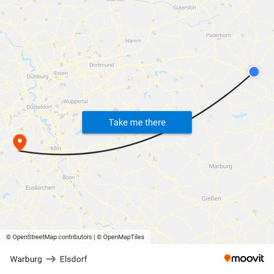 Warburg to Elsdorf map