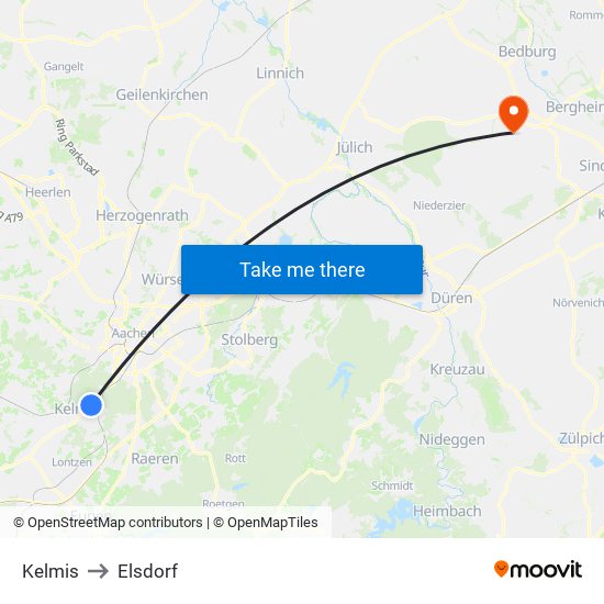 Kelmis to Elsdorf map