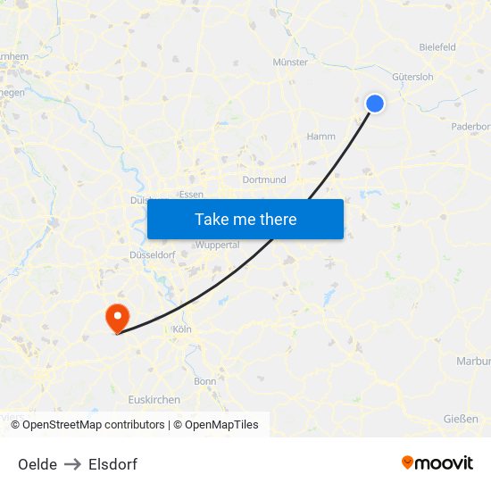 Oelde to Elsdorf map