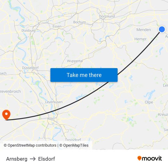 Arnsberg to Elsdorf map