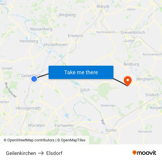 Geilenkirchen to Elsdorf map