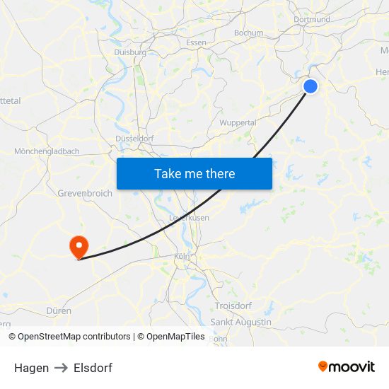 Hagen to Elsdorf map
