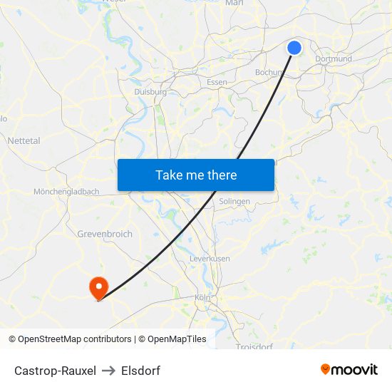 Castrop-Rauxel to Elsdorf map