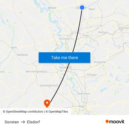 Dorsten to Elsdorf map