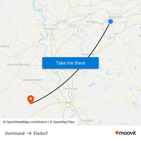 Dortmund to Elsdorf map