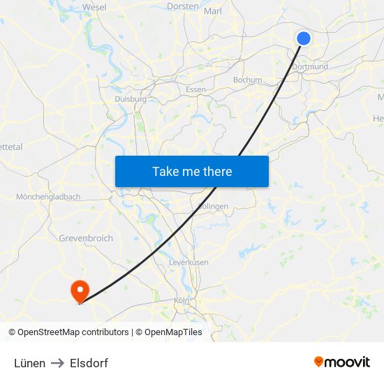 Lünen to Elsdorf map